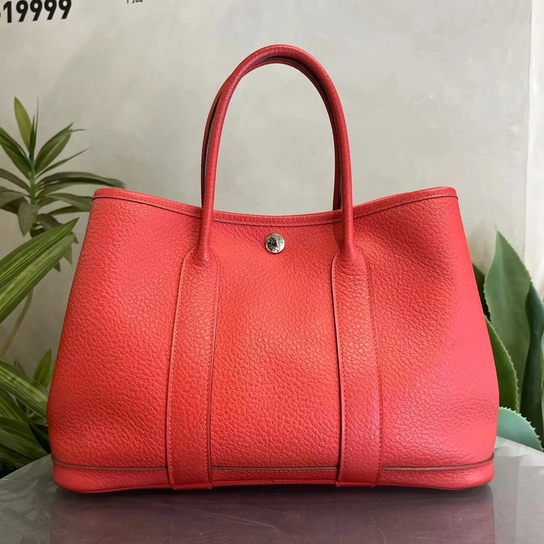 95新 Hermes/爱马仕 W爱马仕蕃茄红Gardenparty30单肩包44888141