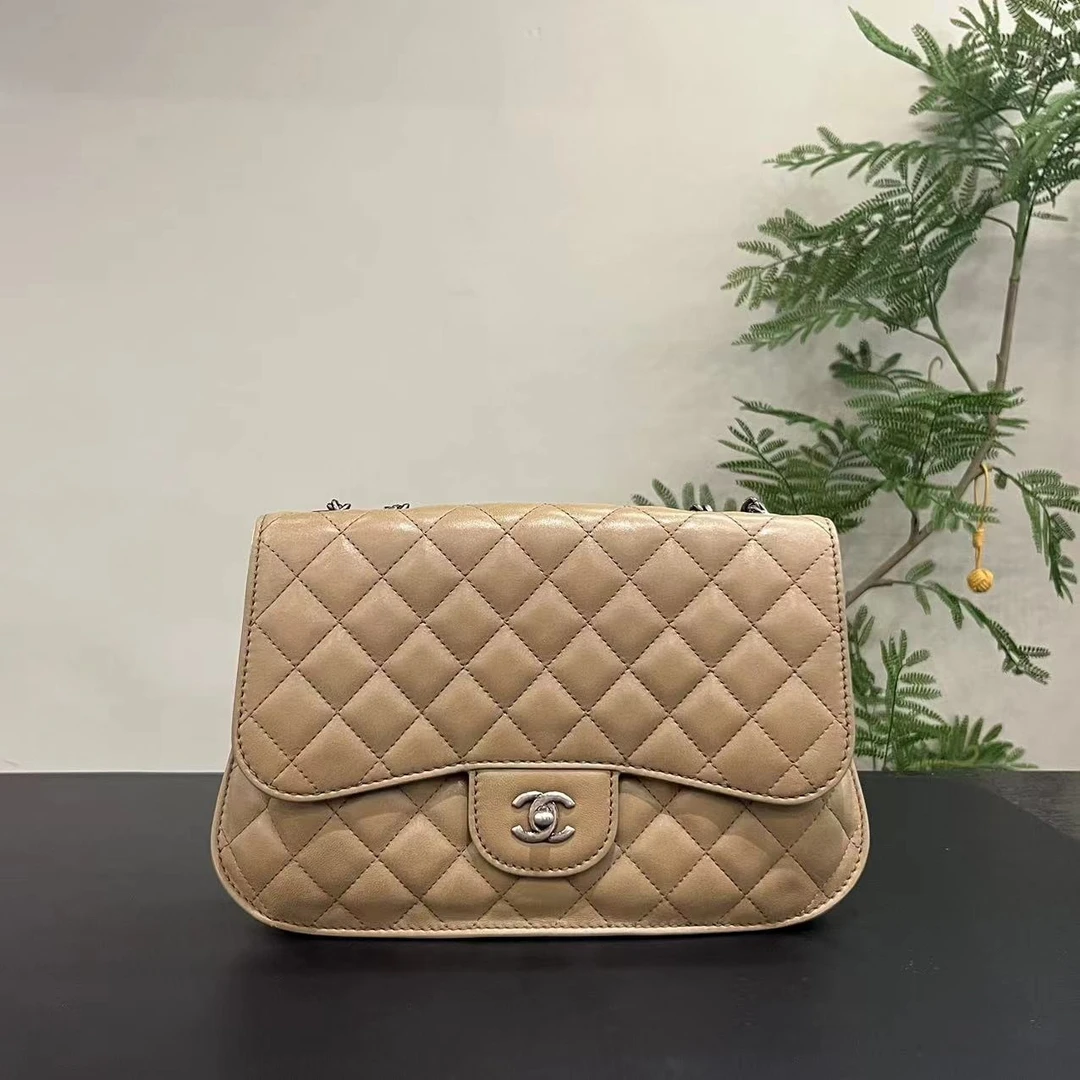 95新 Chanel/香奈儿 W奶茶色季节款链条包单肩包39088256