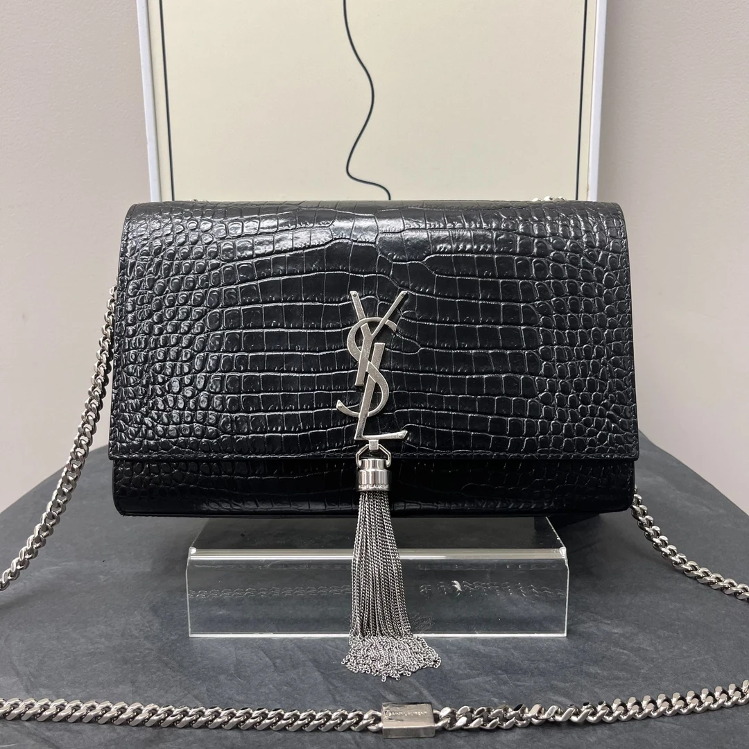 95新 Saint Laurent Paris W黑银kate流苏中号单肩包19497350