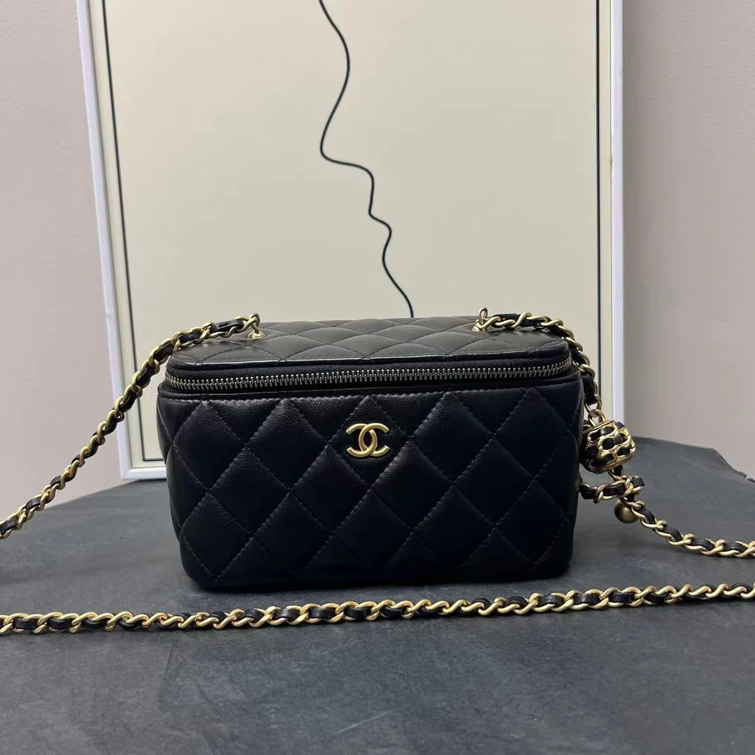 95新 Chanel/香奈儿 W黑金核桃金球长盒子单肩斜挎包97333437