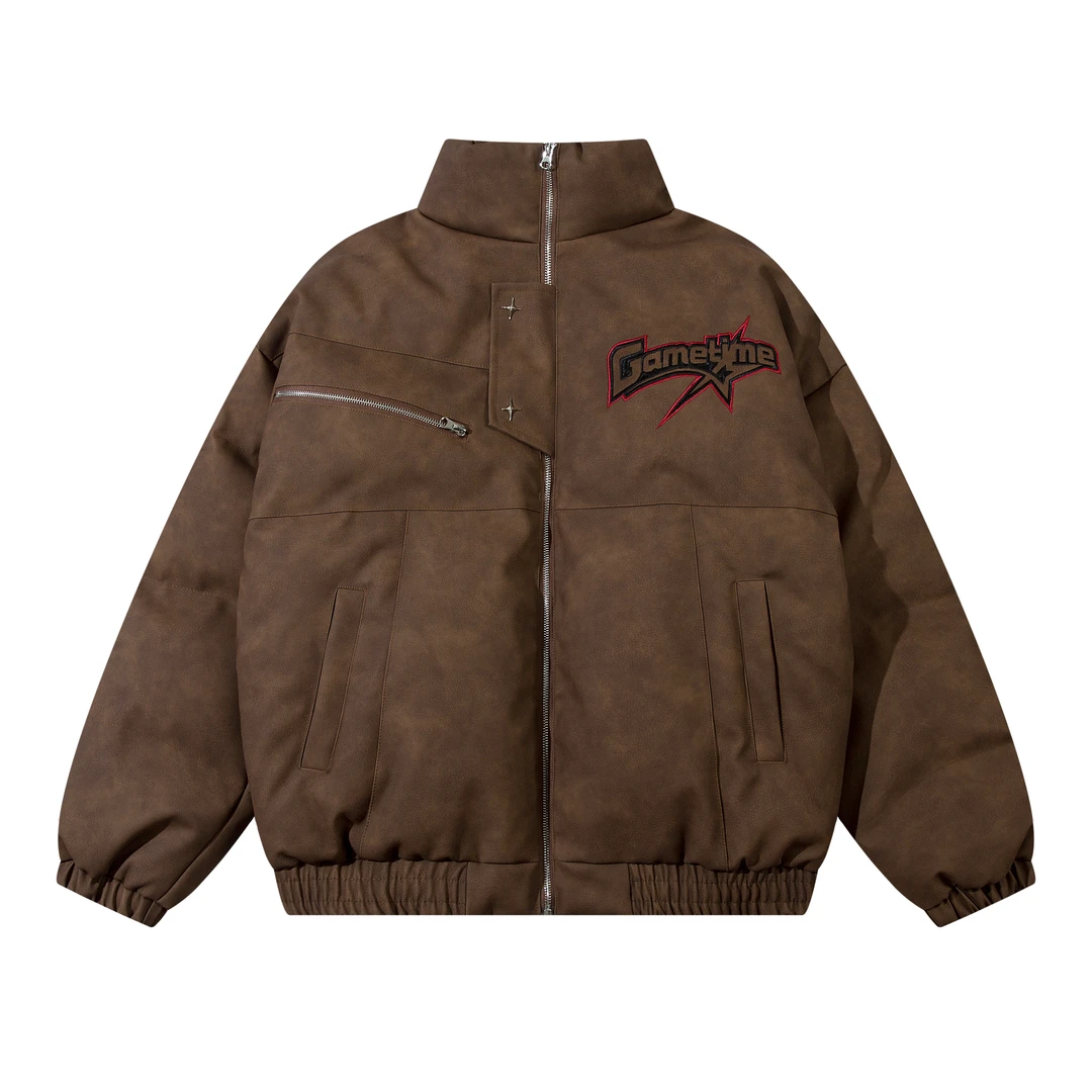 冬季美式复古咖啡色立领加厚棉服保暖宽松男女同款夹克外套