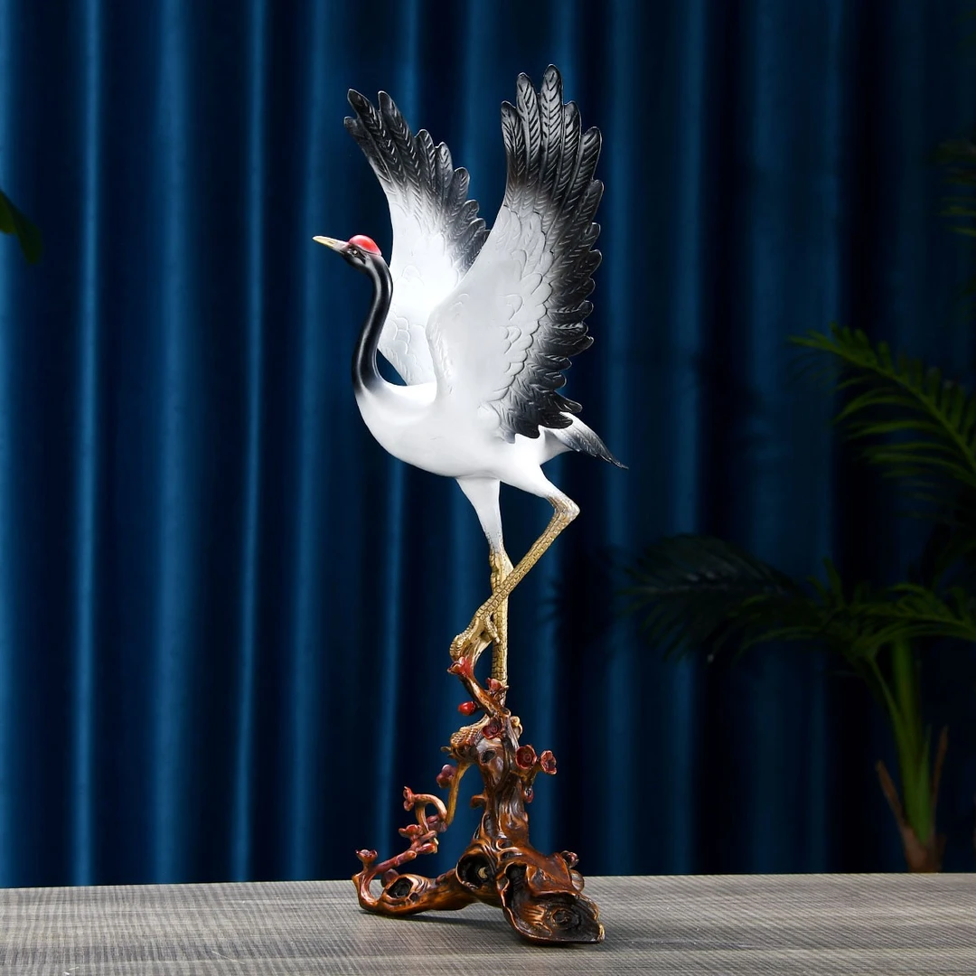 彩铜《白鹤展翅》摆件铜鹤家居客厅装修工艺品铜摆件