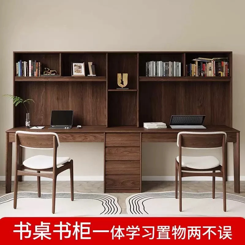 意式轻奢现代实木书柜设计师别墅简约北美胡桃木组合定制