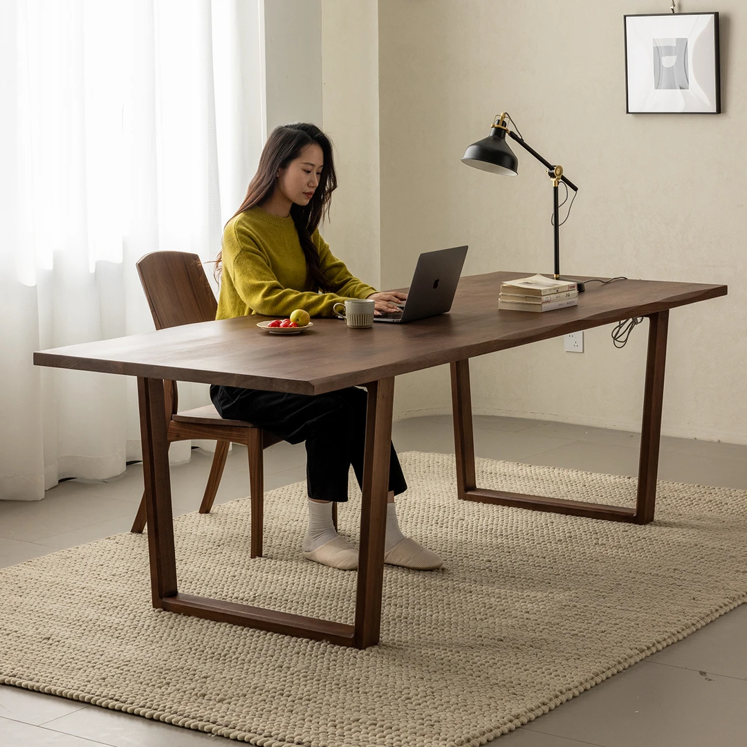 北美黑胡桃木全实木餐桌长方形桌子家用餐厅饭桌纯实木大板桌茶桌