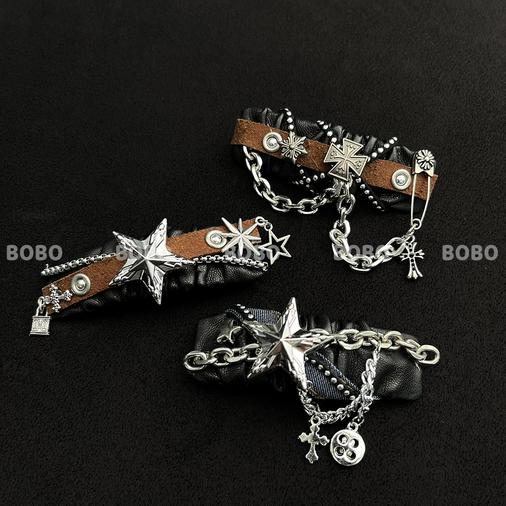 【A009】秋冬重工褶皱皮牛仔BB夹轻奢甜酷风边夹千禧BB夹A057-A058