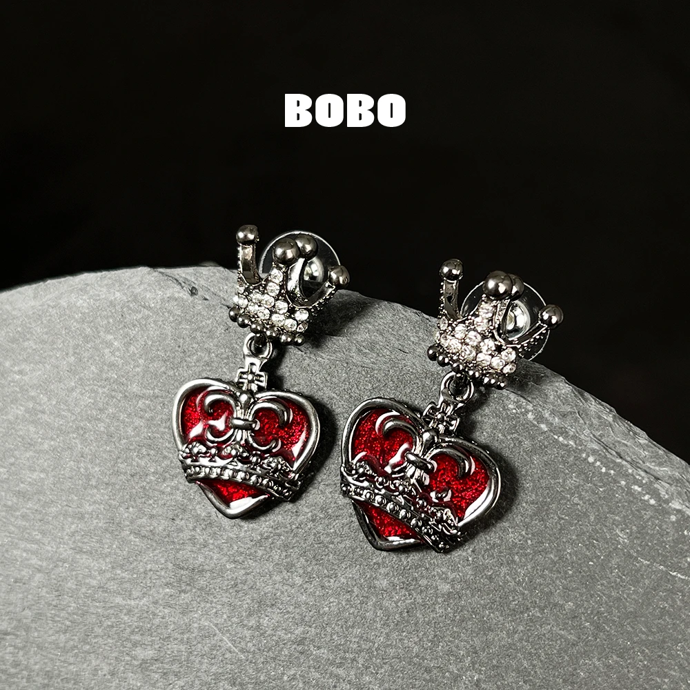 合金耳饰 【BOBO】轻奢时尚个性爱心皇冠耳钉气质百搭小众精致耳钉