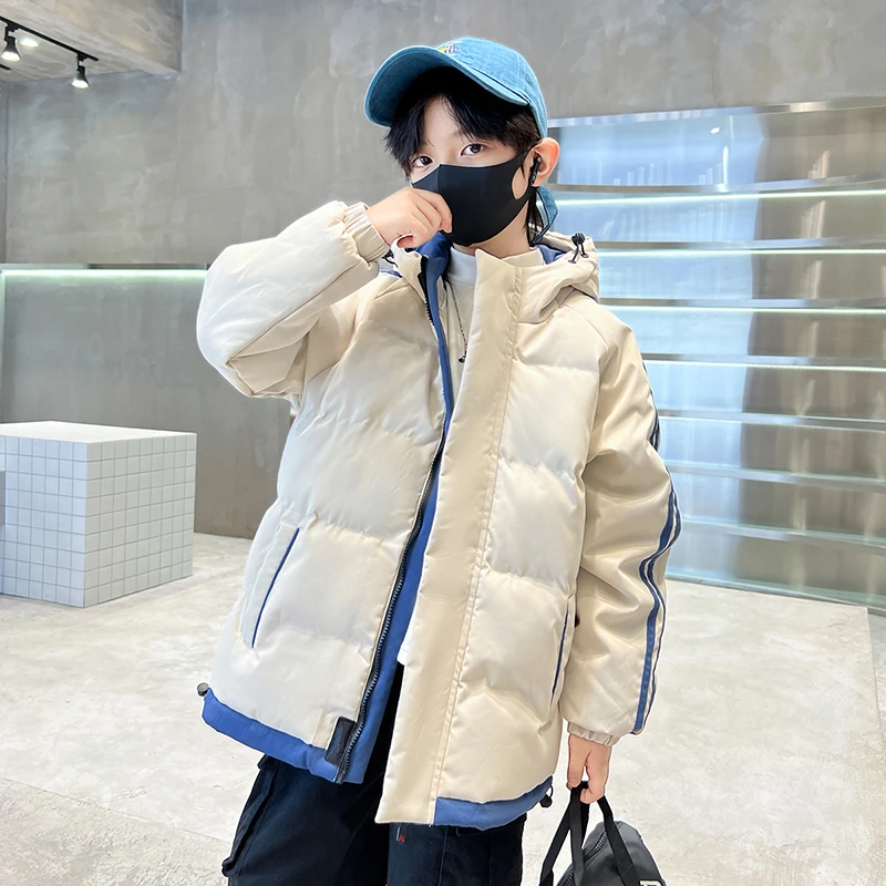 GILE大童棉衣连帽短款儿童外套冬季男童棉服2023新款加厚保暖棉服