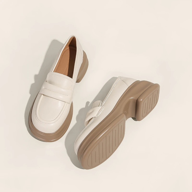 圆头厚底乐福鞋女2025春季新款粗跟百搭英伦风小皮鞋韩版时尚女鞋