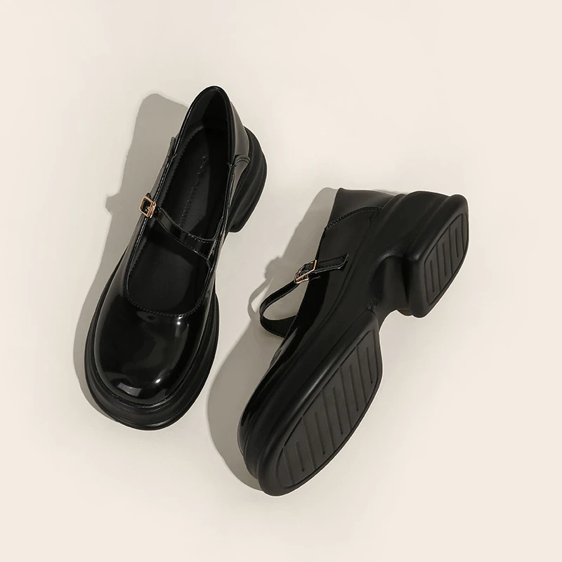 2025年新款浅口粗跟厚底玛丽珍女鞋英伦风学院一字带乐福鞋小皮鞋