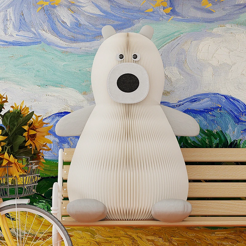 北极熊高级感玩偶奶油风小众文创纸艺可折叠卧室摆件礼物玩具可爱