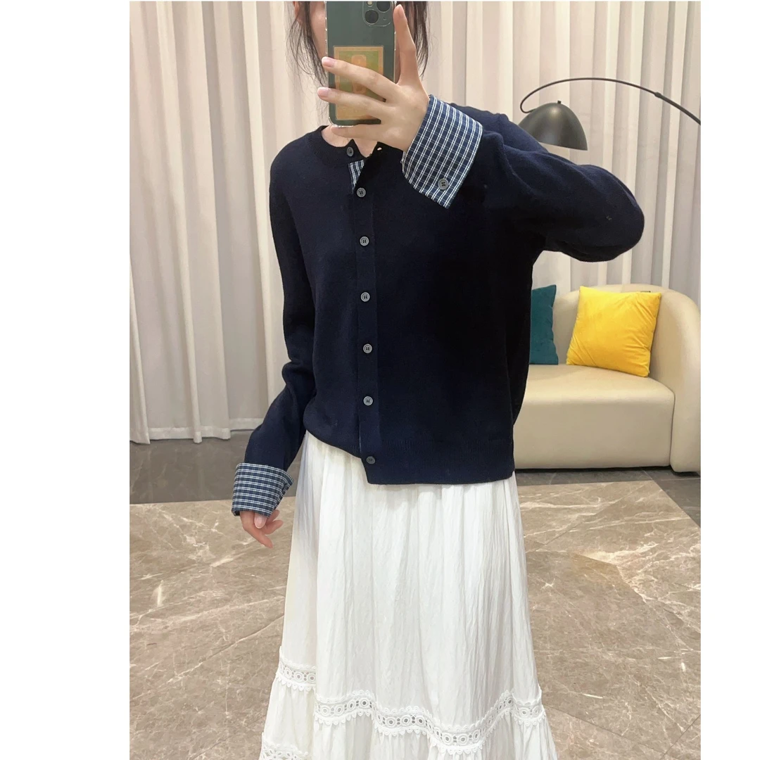 【舒适一日】超细羊毛+桑蚕丝 柔软帖肤穿长袖拼接羊毛衫51-53517