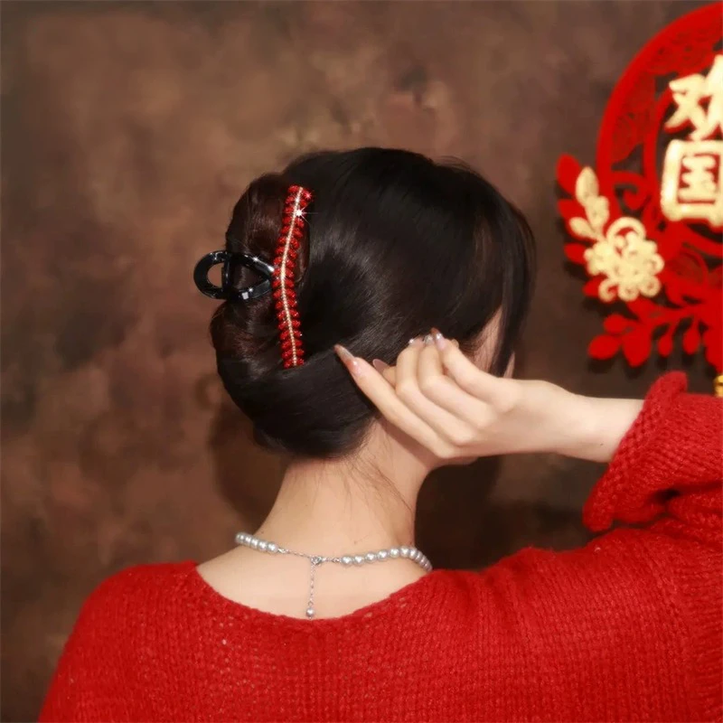 C142-抓夹鲨发饰舞蹈2024新款简约百搭中国风红麦穗送礼妈妈母亲