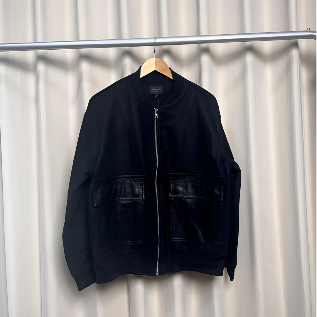 石家~时尚情侣黑色棒球夹克外套