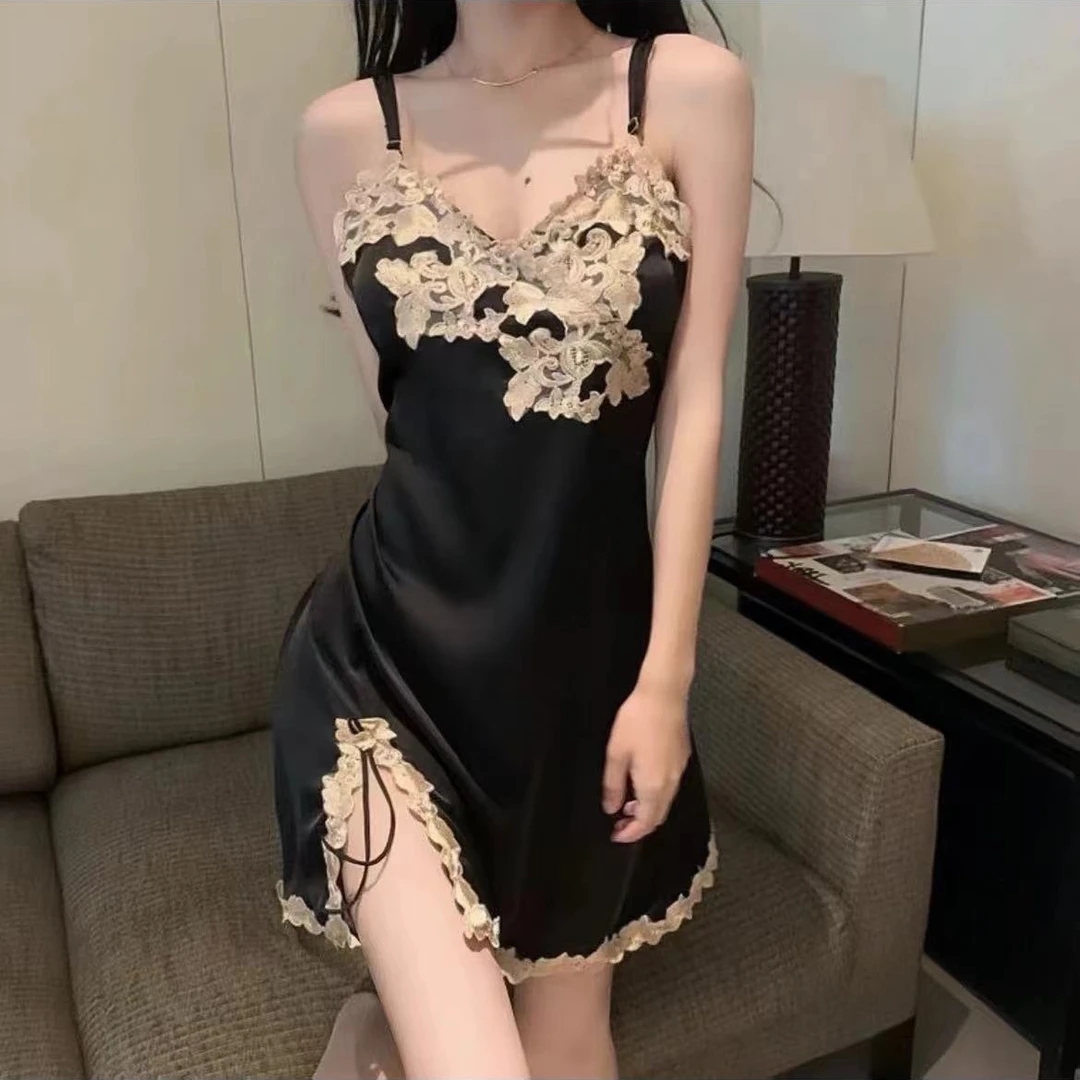 双11大促中秋sunset】刺绣睡衣法式深吊带睡裙露背家睡衣女款甜美