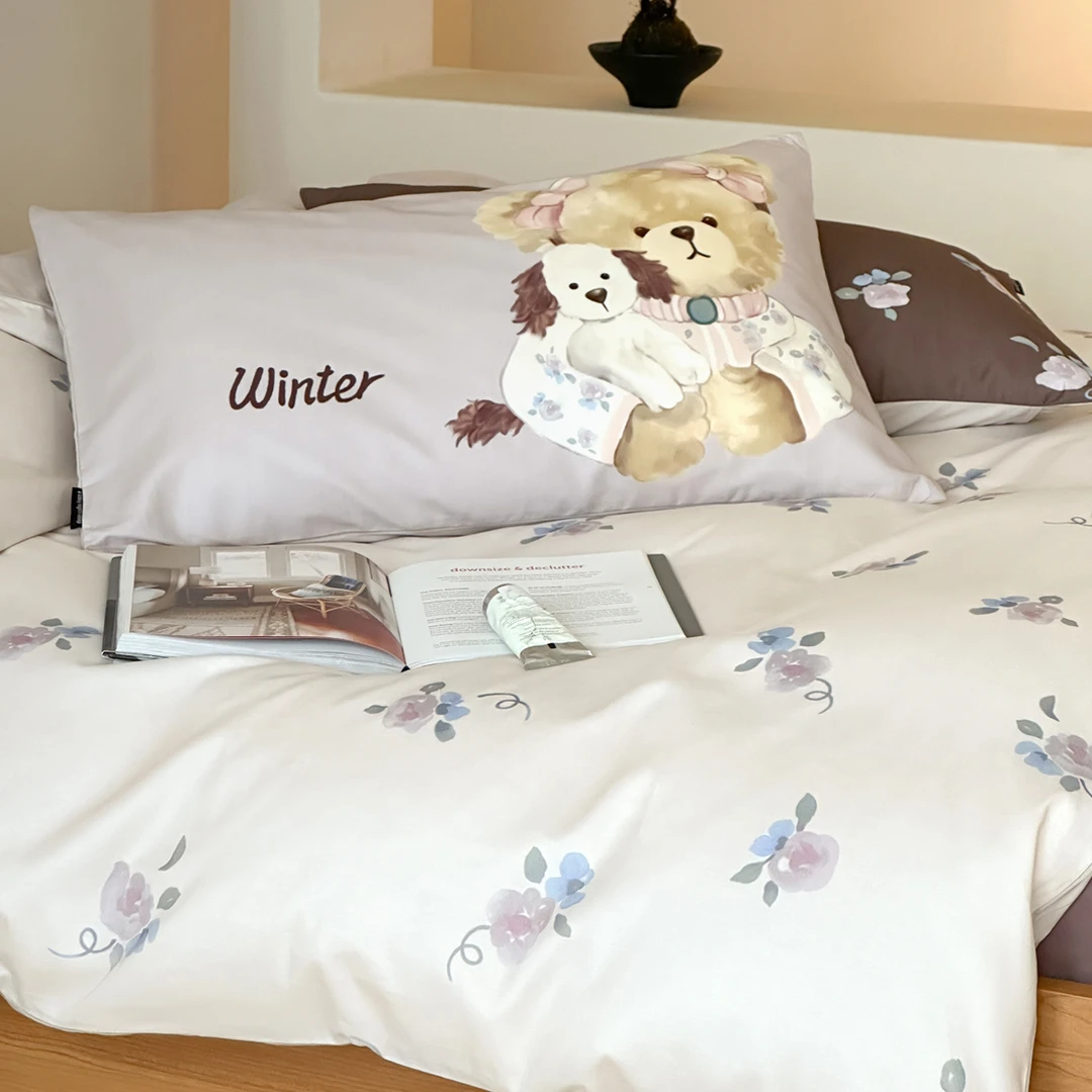 小熊物语 磨毛100支(50*50) 纯棉数码印花柔软贴身裸睡床品套件