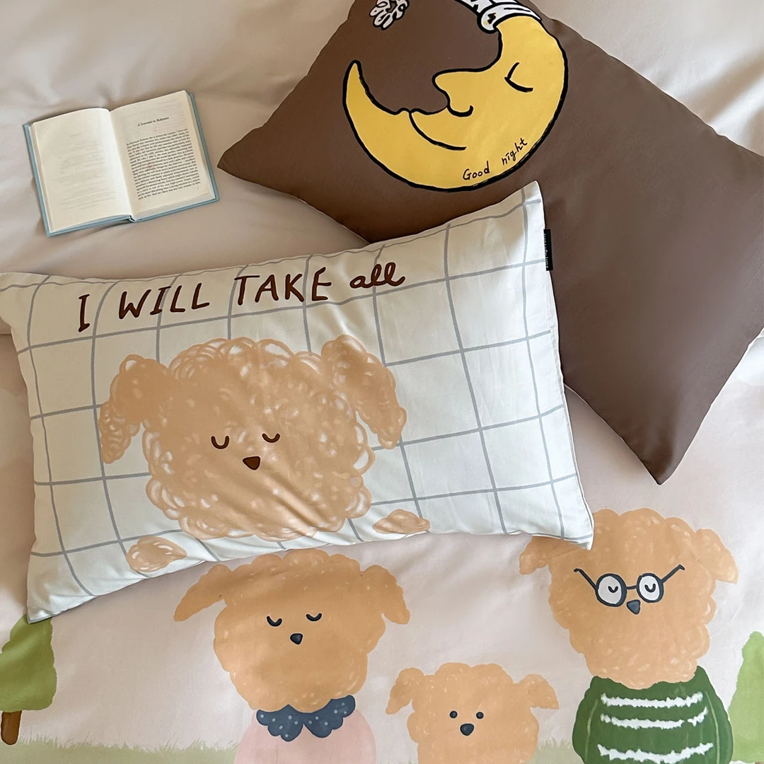 小狗全家福 磨毛100支(50*50) 纯棉数码印花柔软贴身裸睡床品套件