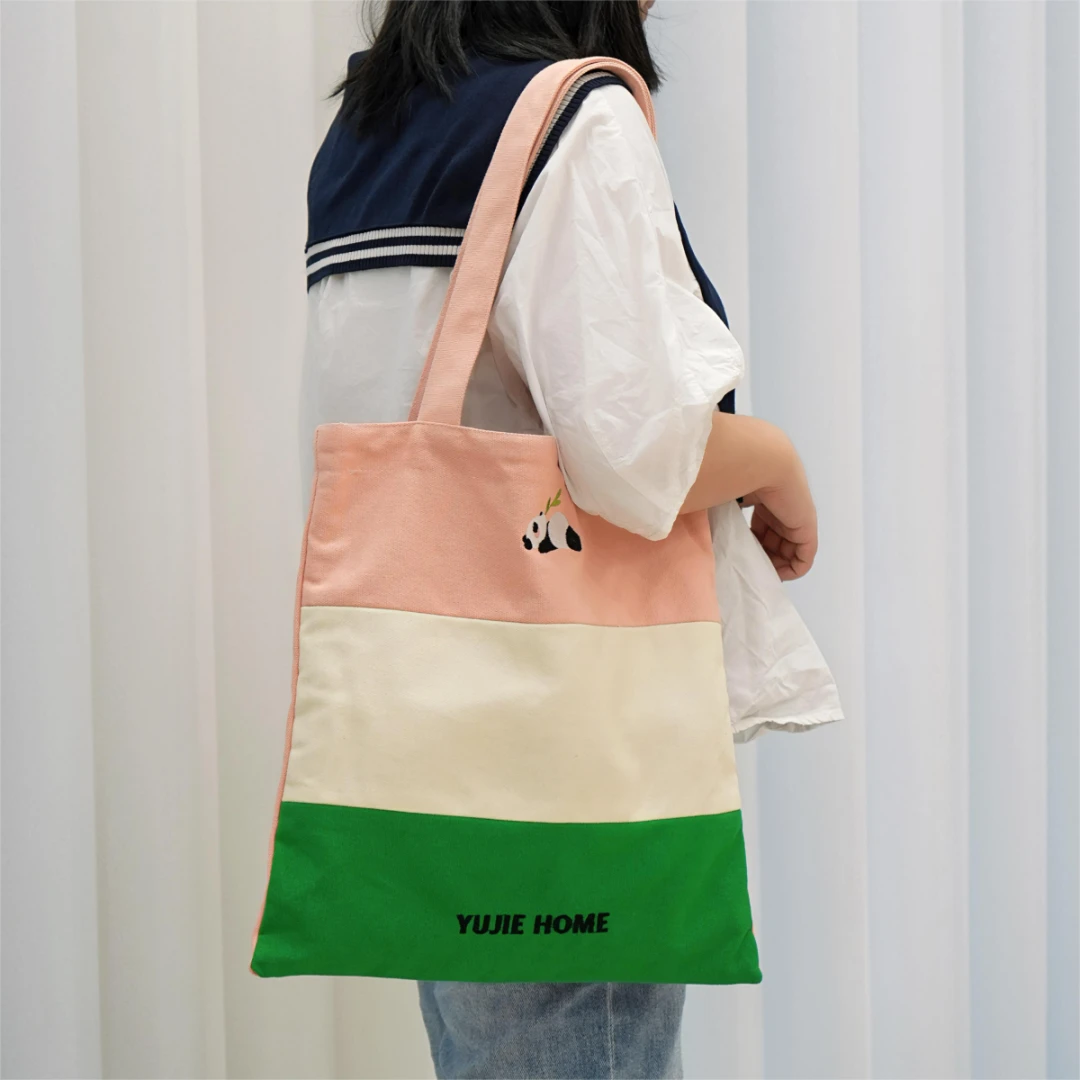 【羽介】福利！原创熊猫单肩包  卡通手拎包帆布包可爱刺绣亲子包