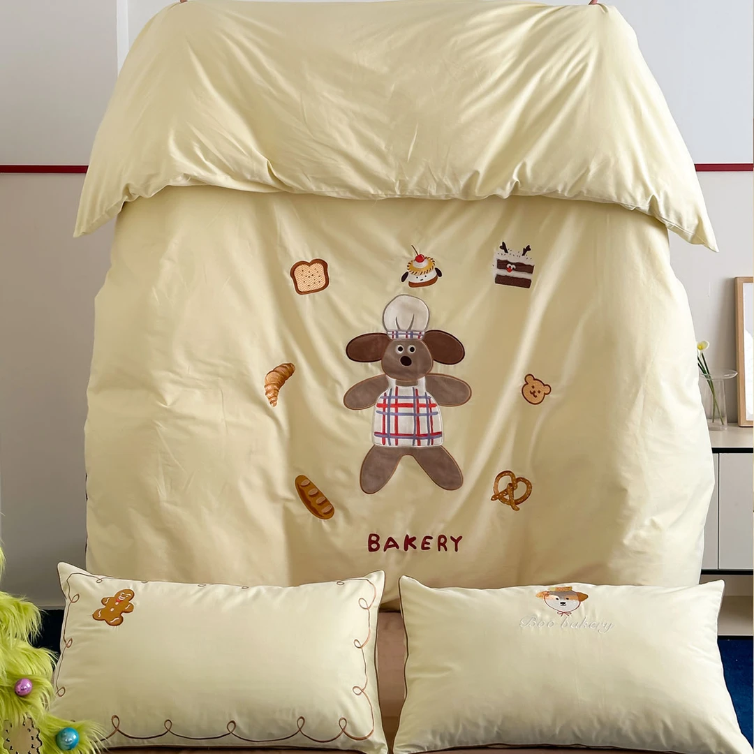 小狗面包师 磨毛100支(50*50) 纯棉卡通四件套亲肤儿童床品套件