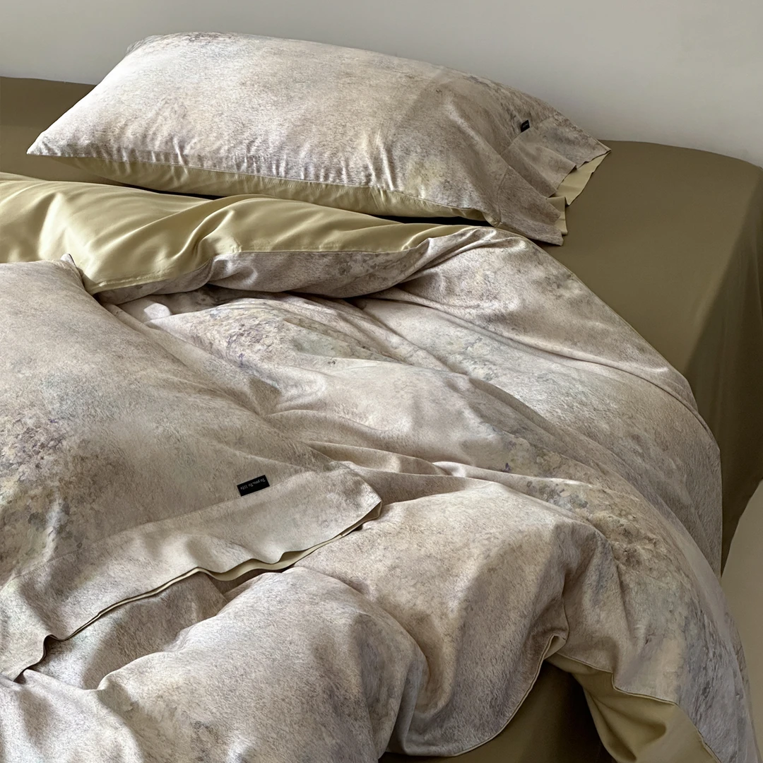 莫奈花园 轻奢简约印花天丝棉四件套丝滑柔软舒适裸睡床品套件