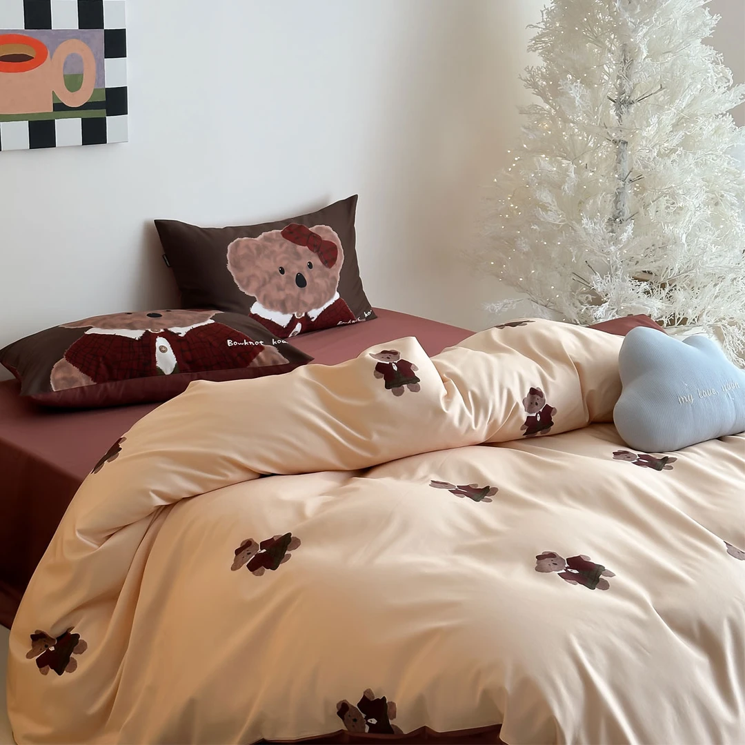小熊乐园 四季款纯棉数码印花卡通款可爱柔软舒适裸睡床品套件