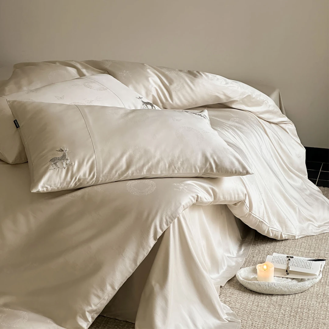 鹿跃前程 100支(50*50) 轻奢纯棉提花简约四件套柔软裸睡床品套件