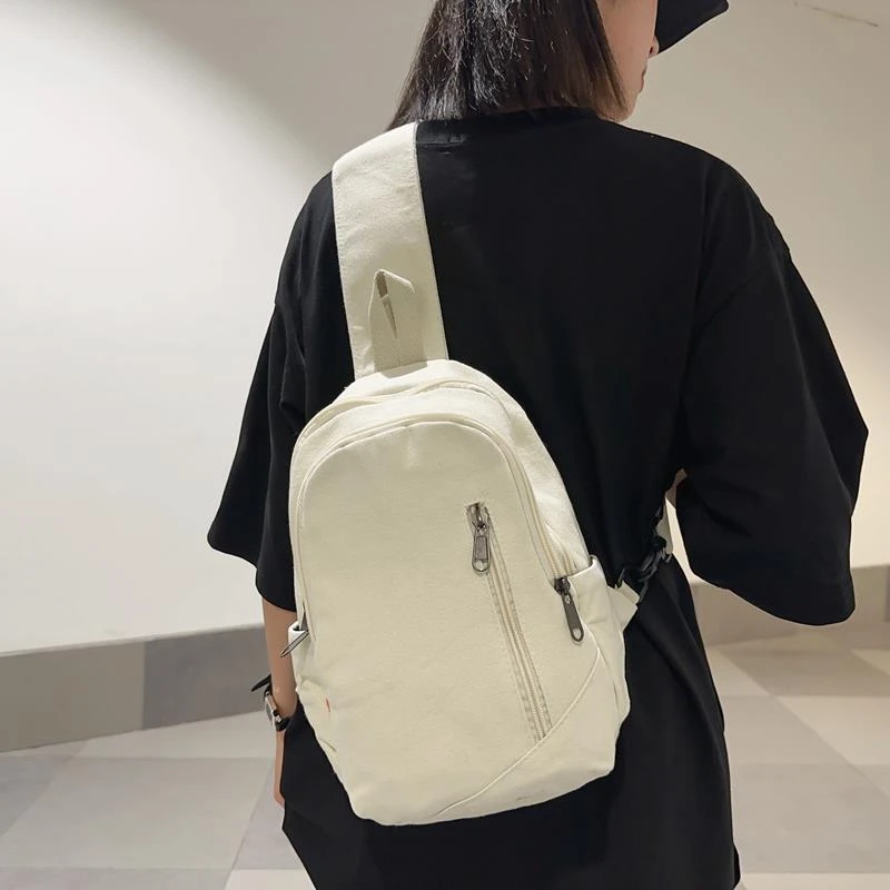 日系帆布运动挎包骑行小背包女款休闲百搭纯色胸包情侣单肩斜挎包