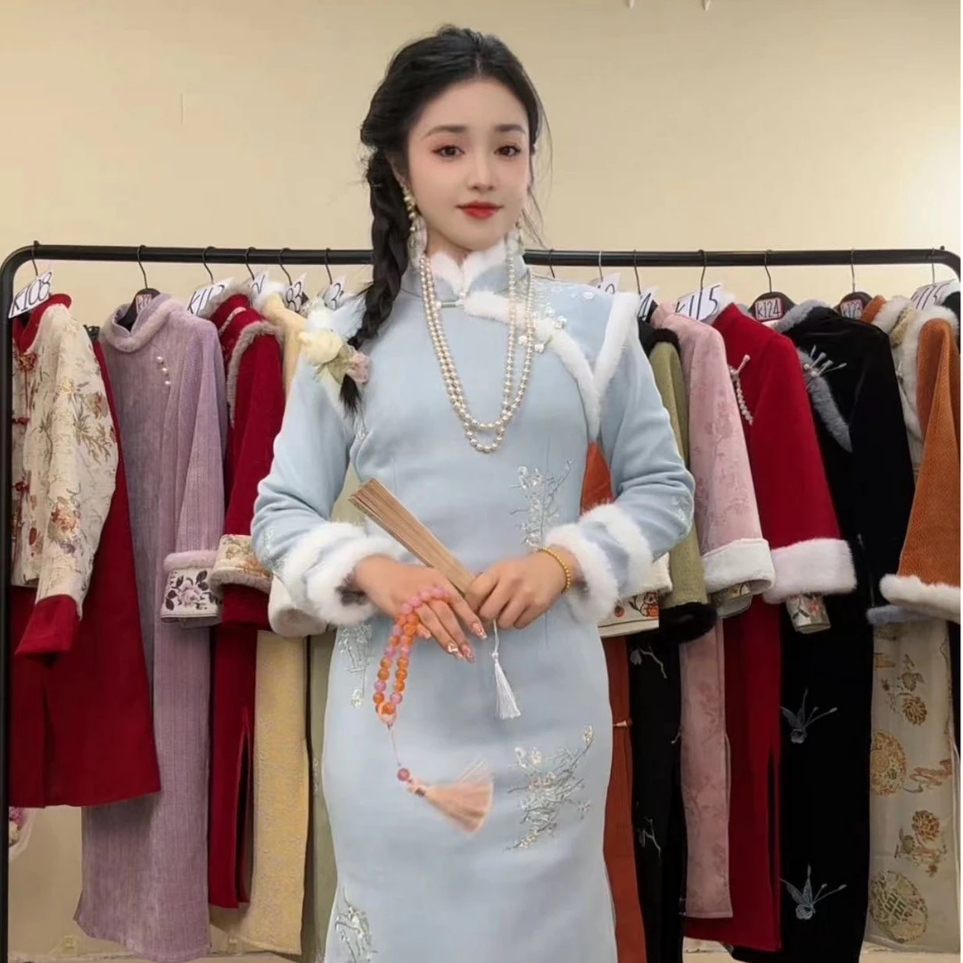 《K120》新中式旗袍新款2024冬季高端新款显瘦气质旗袍时尚日常