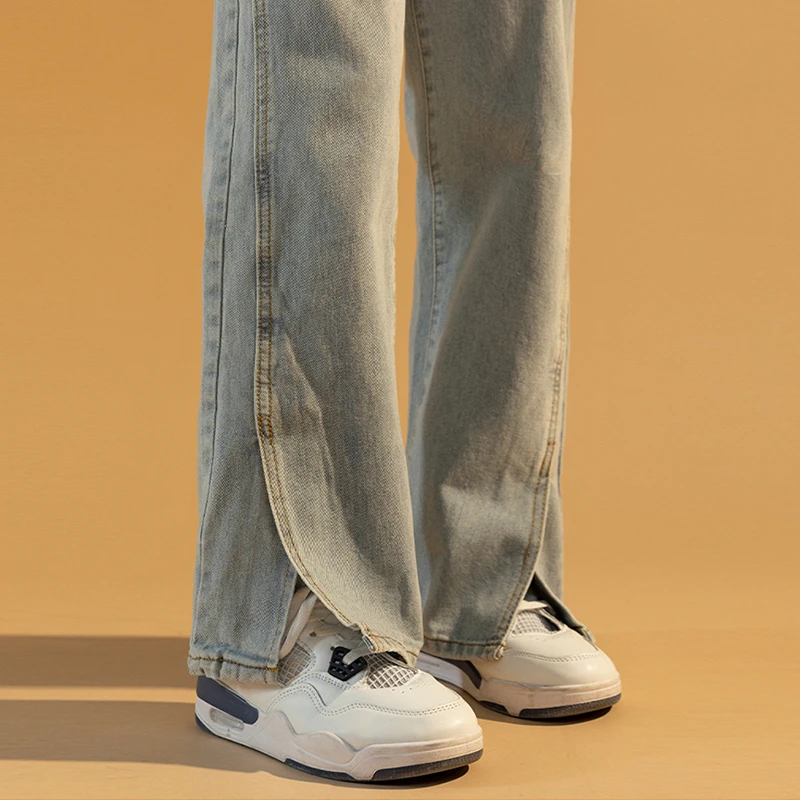 开叉牛仔裤女春季2024新款梨形身材显瘦裤子胖妹妹大码高腰阔腿裤