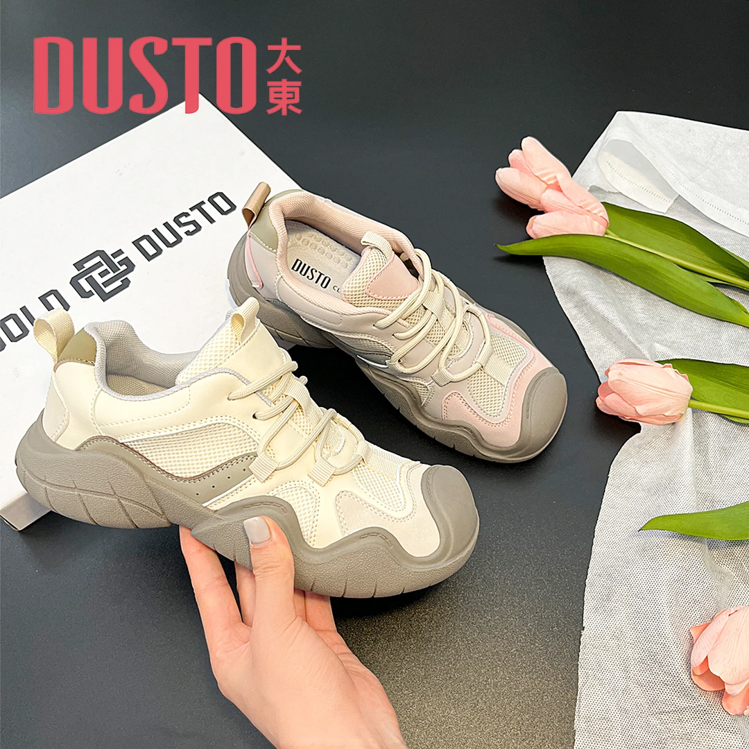 DUSTO/大东老爹鞋运动鞋2025年春季新款休闲圆头系带中跟女鞋0906