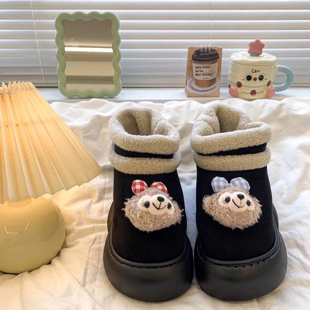卡通雪莉玫雪地靴女冬季下雪天外穿加绒加厚保暖防滑厚底百搭棉鞋