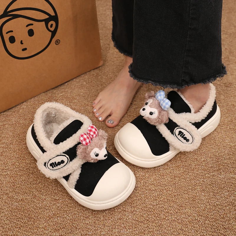 厚底棉鞋女士可爱雪莉玫冬季外穿加绒加厚保暖魔术贴包跟棉拖鞋女