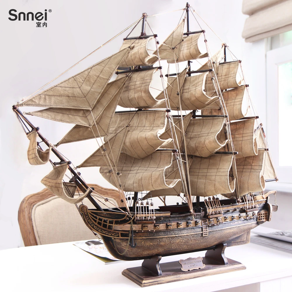 美国宪法号帆船模型拼装木质摆件仿古做旧复古风一帆风顺帆船摆件