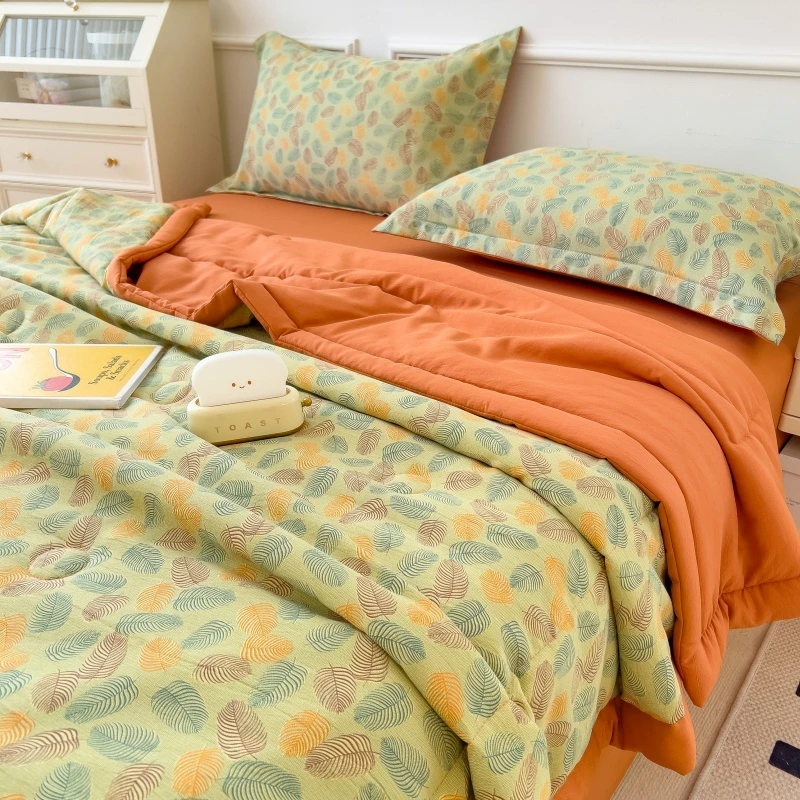 水洗棉麻双层纱夏凉被空调被子被芯单双人碎花夏天薄款可机洗法式