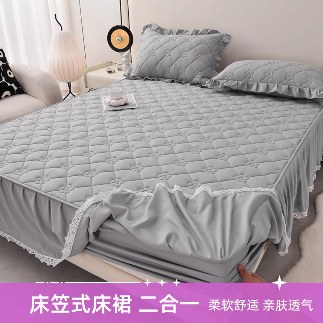 床笠式床裙款床罩A类原棉大豆加厚夹棉防滑套床单裙式防尘罩四季