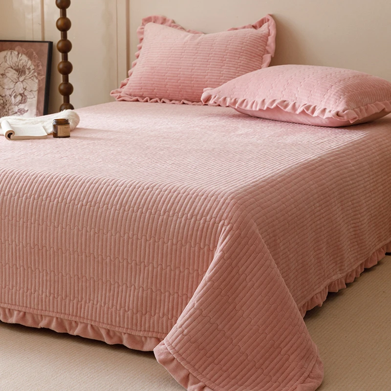 牛奶绒床盖加厚珊瑚绒床垫榻榻米加绒防滑床单炕盖单冬季保暖韩版