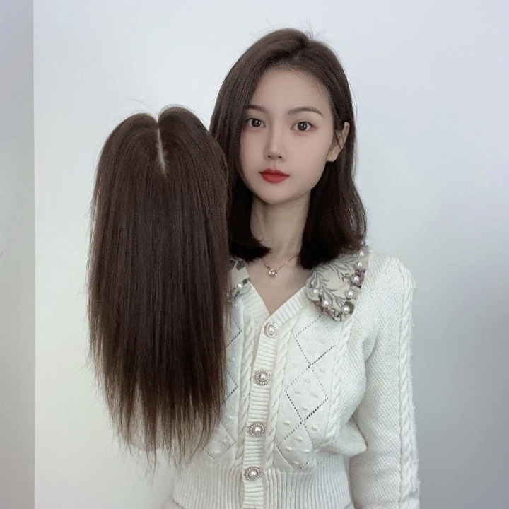 水滴[9X14]全真发仿真头皮透气冰丝遮盖白发一片式补发片