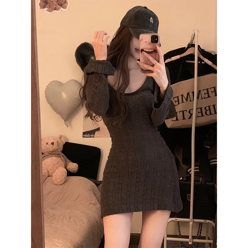 6302陈巴黎大码辣妹长袖连衣裙纯欲性感显瘦