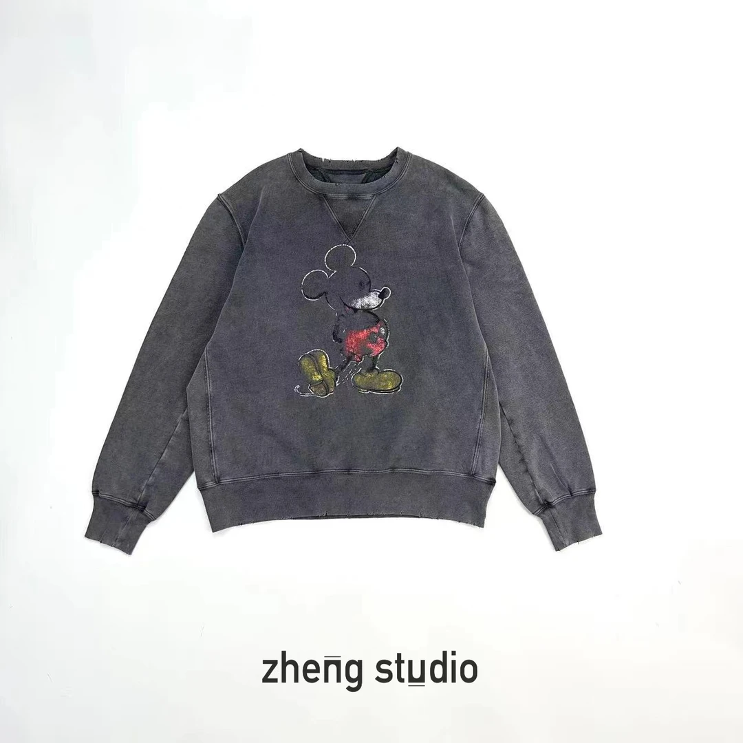 石磨水洗 做旧破坏 圆领卫衣