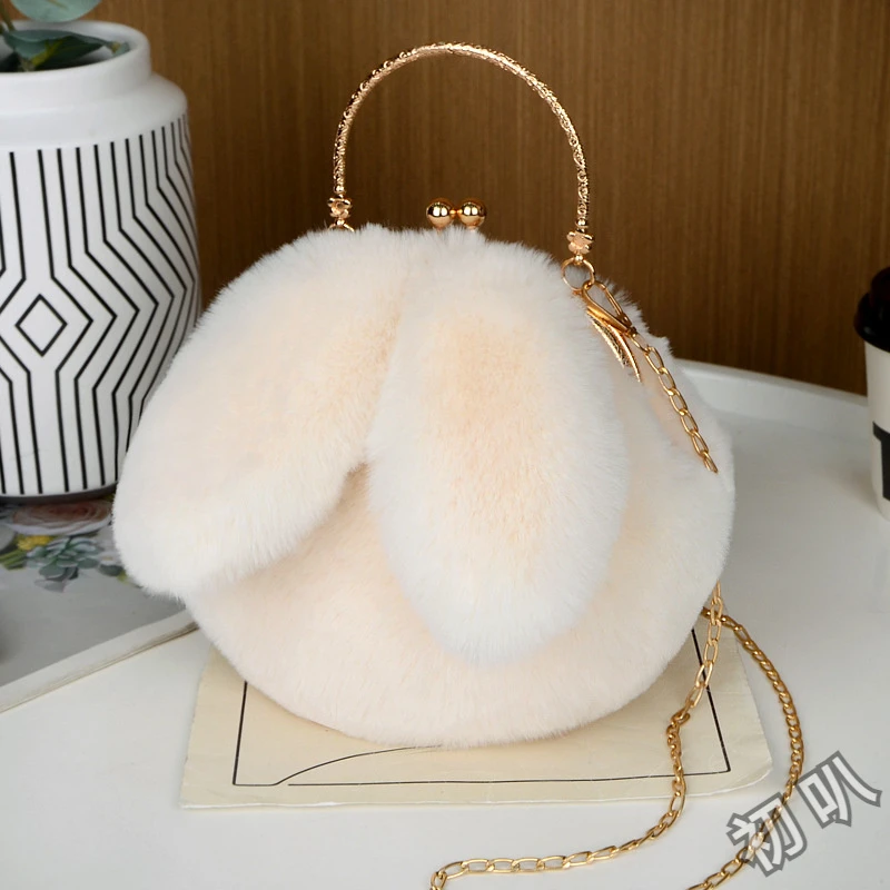 毛绒包包斜挎包女手提可爱学生公主链条包洋气百搭小兔耳朵包B11