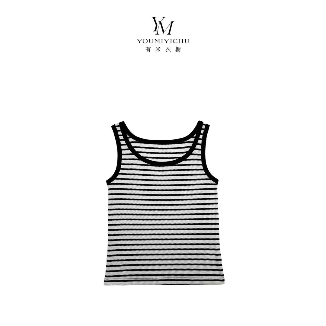 【有米衣橱】时间的海 华夫条显瘦百搭款弹力内搭条纹背心6009
