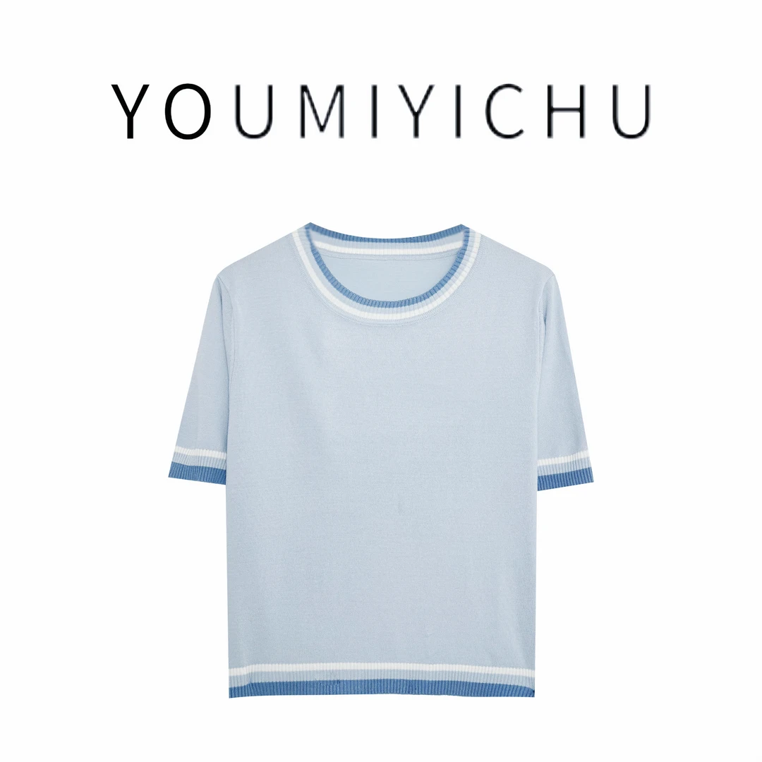 Y.M | 夏季撞色冰爽丝针织衫休闲百搭圆领透气短袖上衣4047