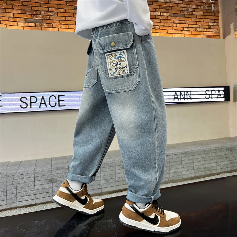 儿童牛仔裤男童裤子春秋季休闲裤洋气男孩宽松中大童韩版春装长裤