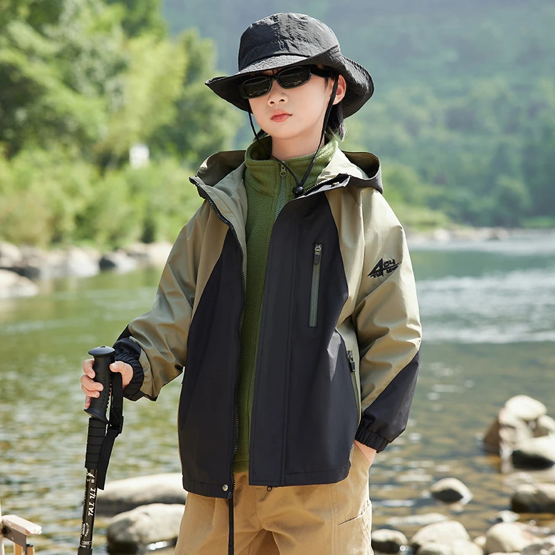 男童三合一冲锋衣春秋款2025新款中大童酷帅秋装外套户外夹棉衣服