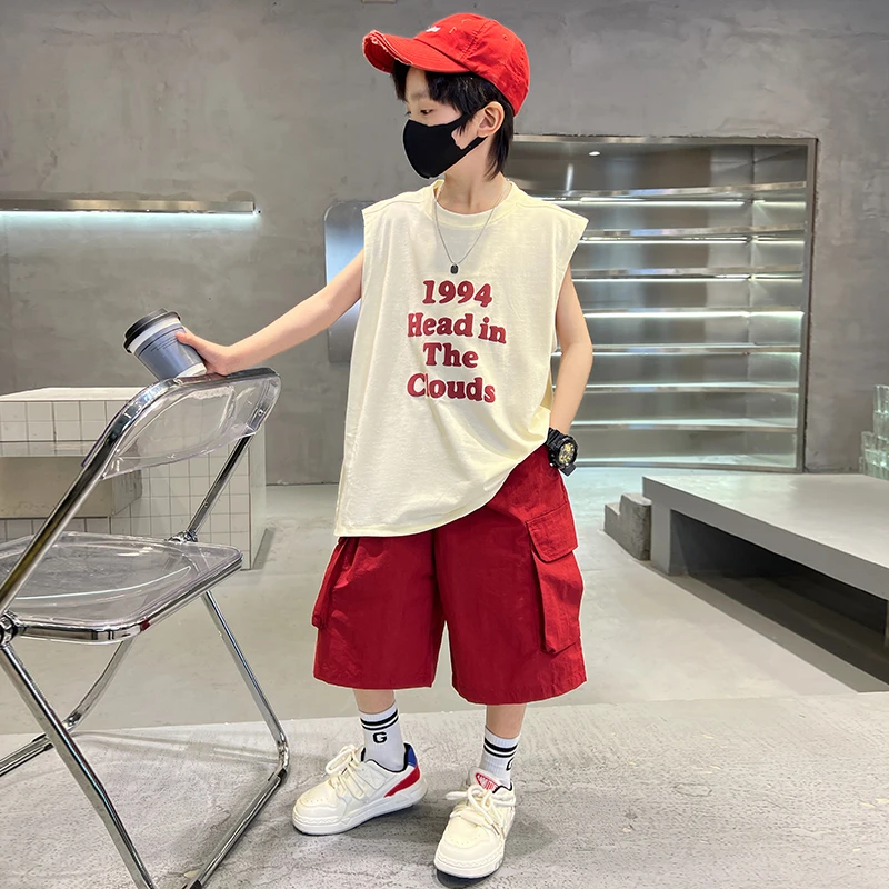 男童夏装无袖套装儿童中大童男孩夏季薄款背心运动洋气休闲帅气