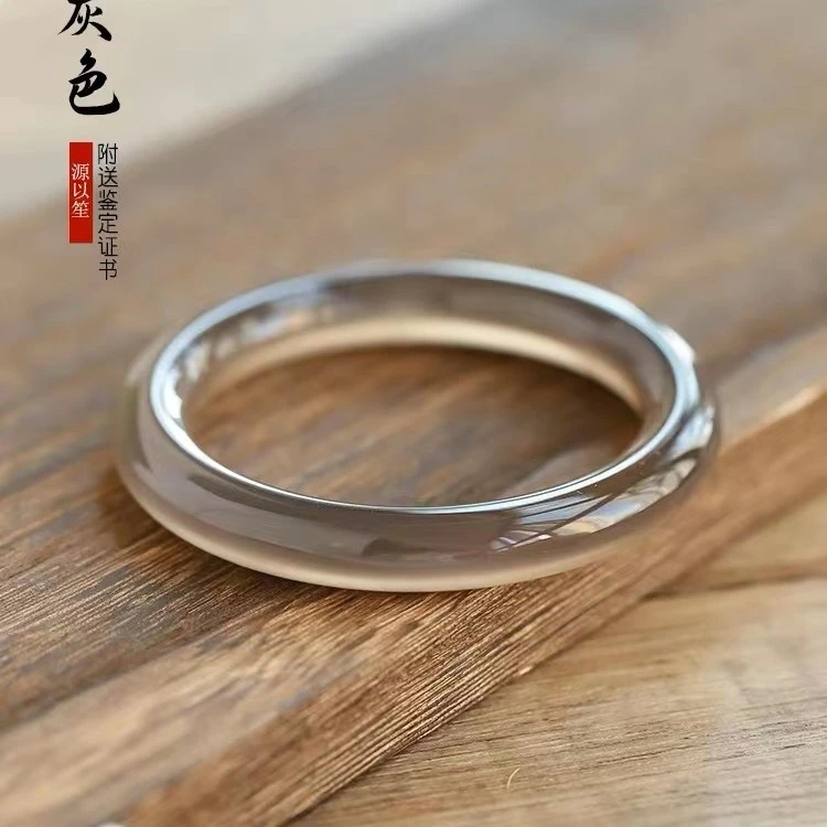 新品烟灰色天然原色玛瑙玉髓手镯清冷气质灰古风少女时尚圆条手镯