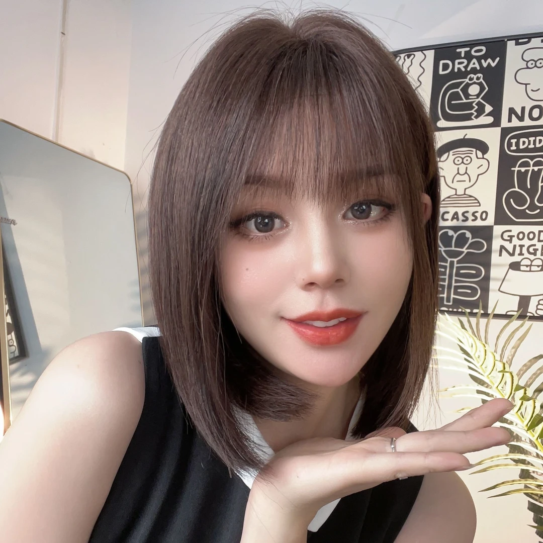 9185工厂直销全真发短发锁骨发发套蕾丝手织刘海波波头时尚减龄