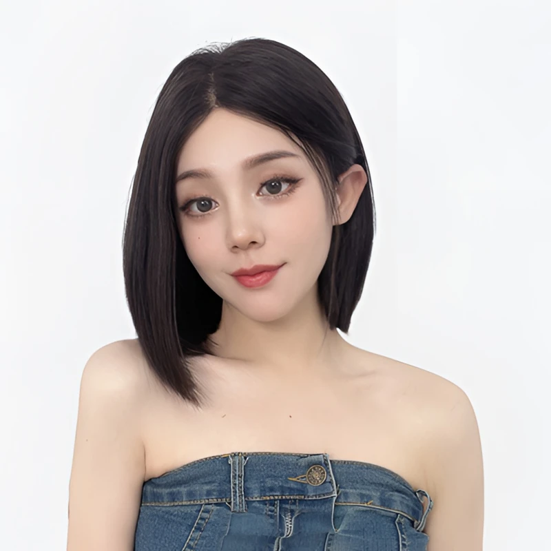 9213工厂直销短发锁骨发全真发头套小面积手织递针工艺气质轻薄