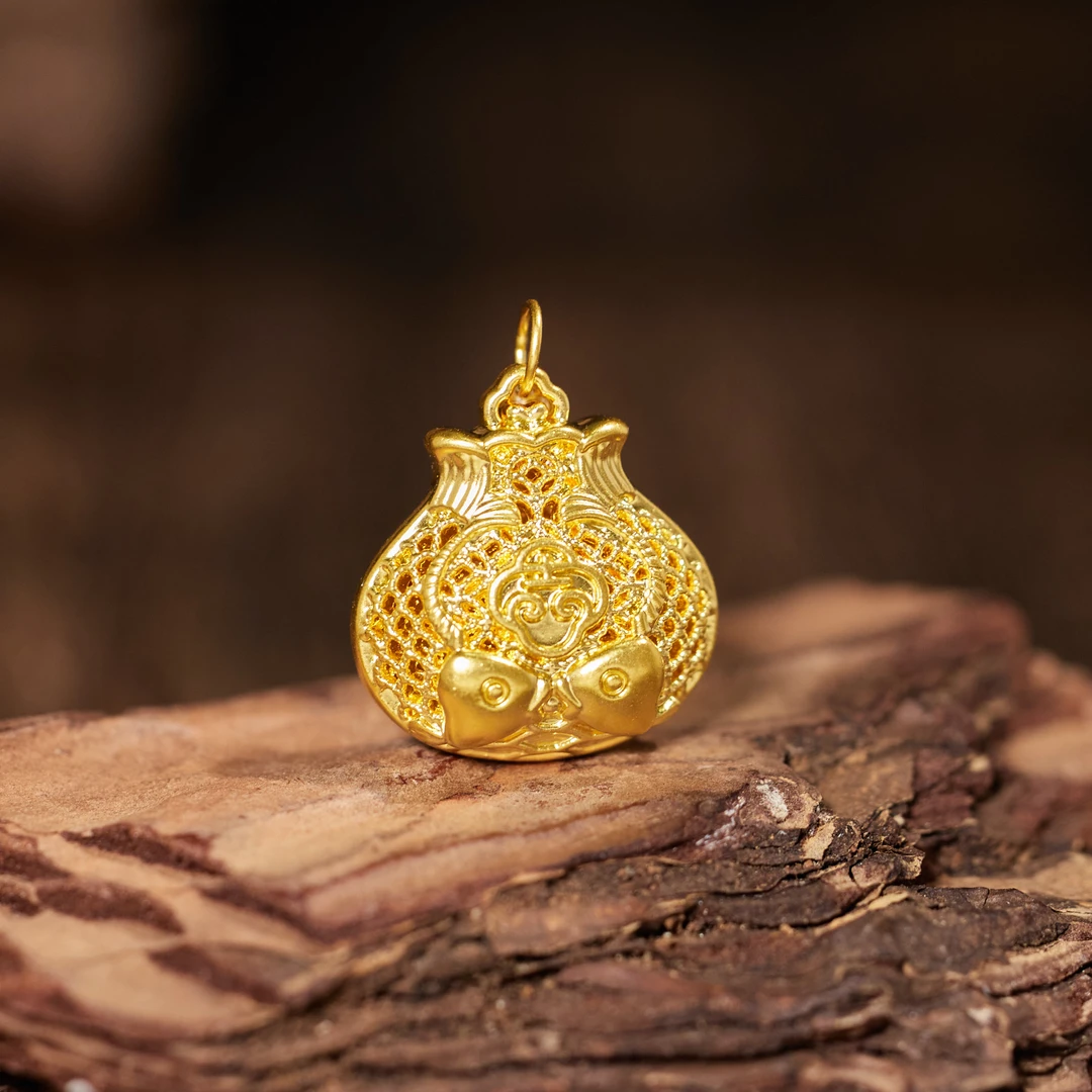 非遗好物分享【歪歪】钱袋*（素金）吊坠*足金镶嵌N3699