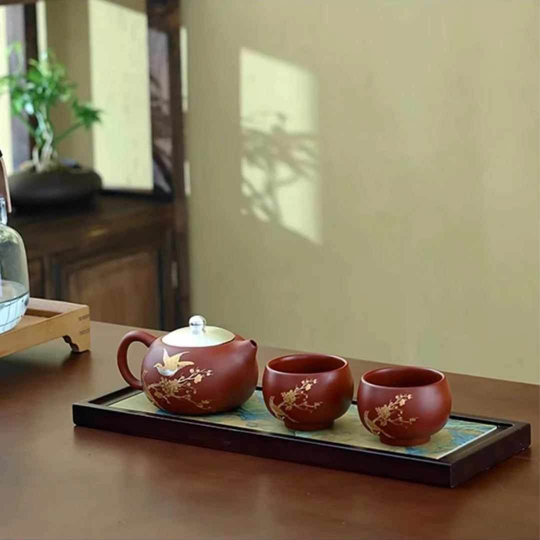 郑文强大师茶壶喜上眉梢紫砂包银西施壶（一壶两杯带礼盒）