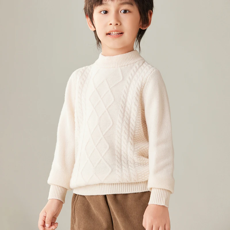 秋冬款男女童加厚羊毛衫女童菱形花纹毛衣男童半高领打底衫毛衣